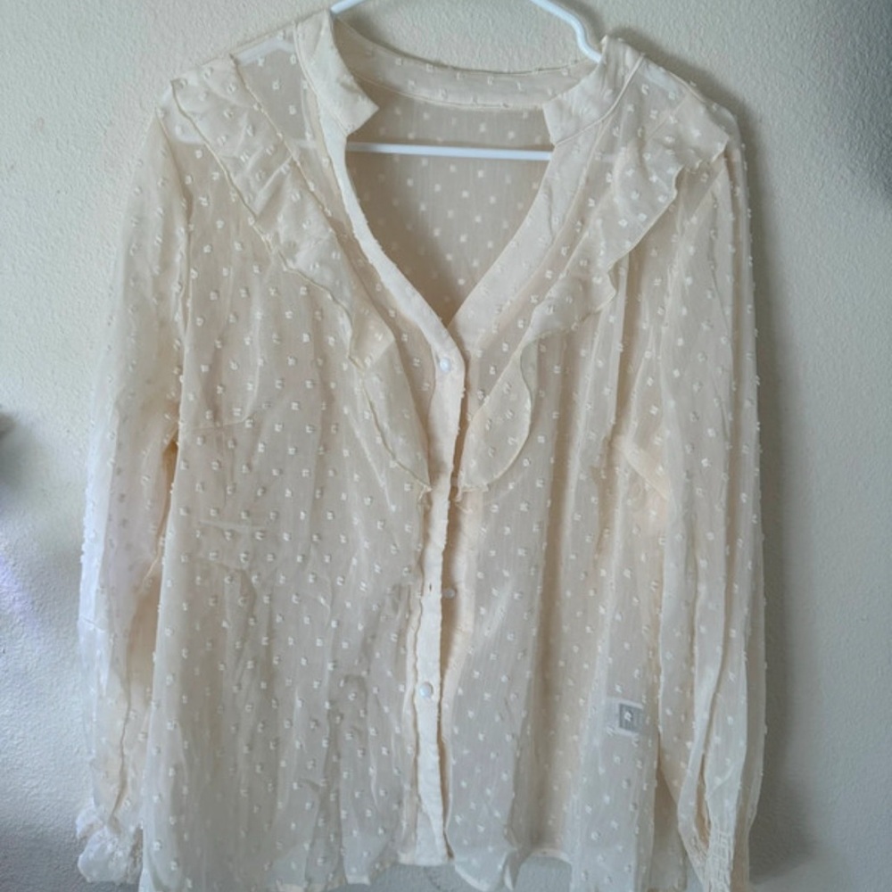 SHEIN Cream Polka Dot Blouse